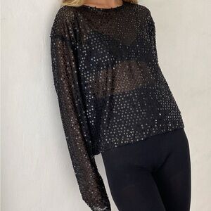 Motel Rocks Aridari Unlined Long Sleeve Top In Black Sequin